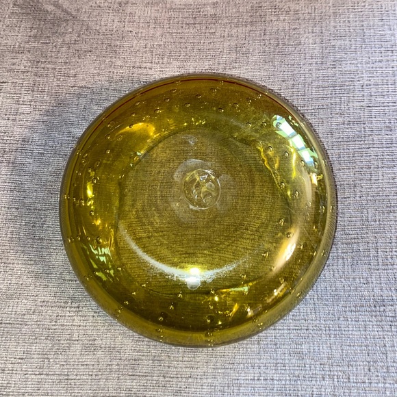 Vintage Hand Blown Bulicante Controlled Bubbles Art Glass Amber Bowl - Picture 3 of 6